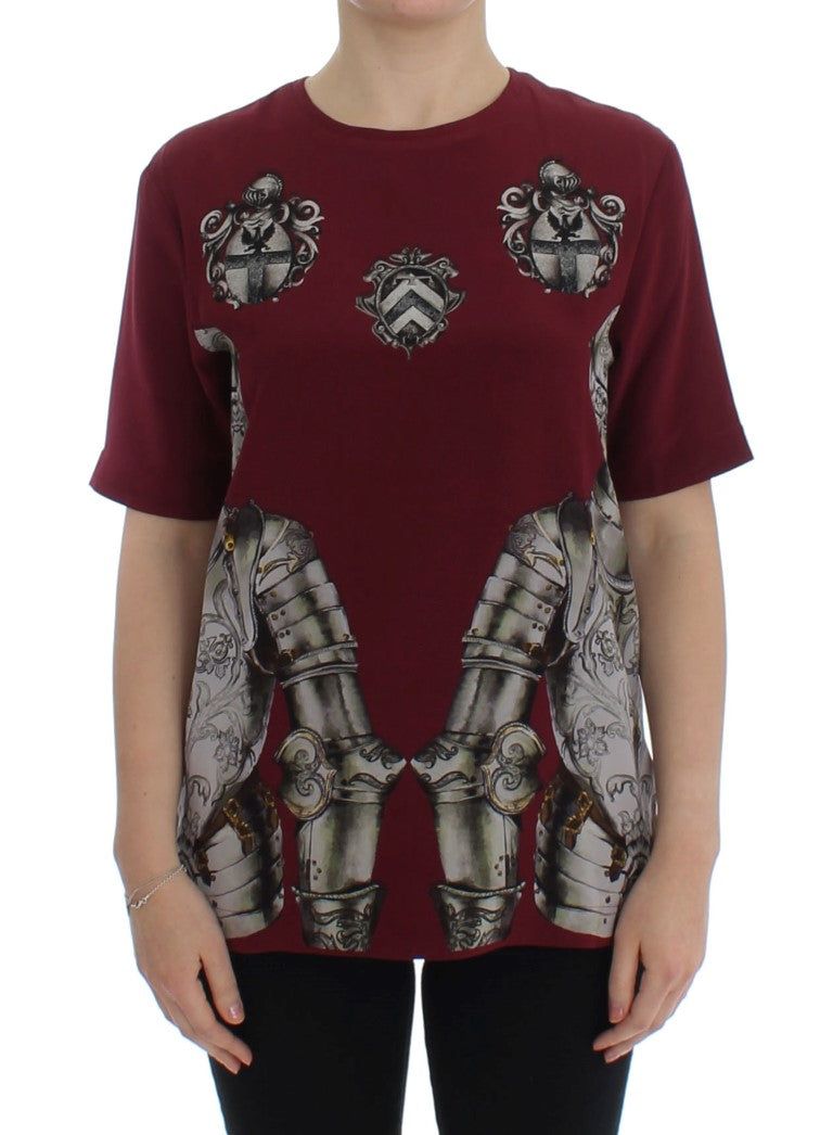T-shirt in seta con stampa cavaliere rosso Dolce &amp; Gabbana