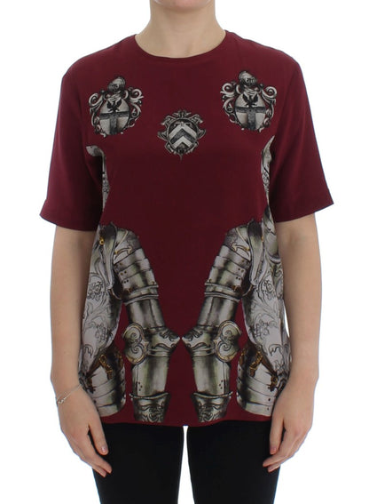 T-shirt in seta con stampa cavaliere rosso Dolce &amp; Gabbana