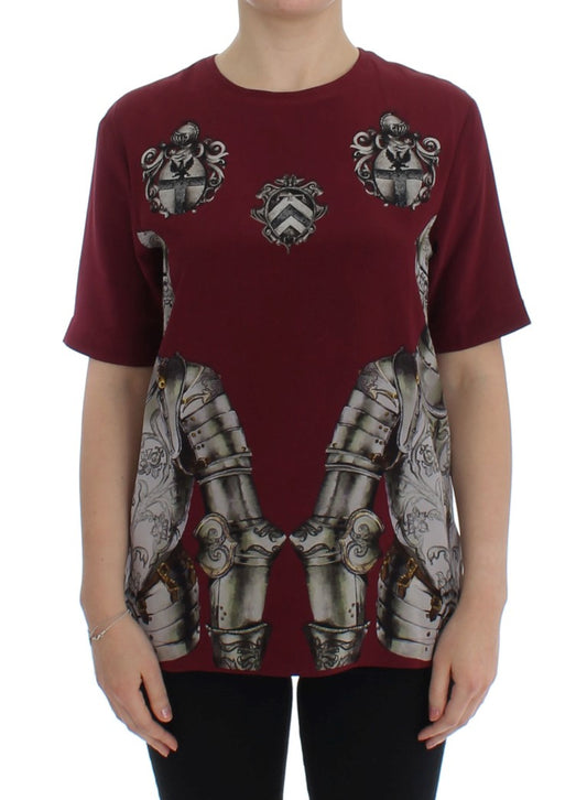 T-shirt in seta con stampa cavaliere rosso Dolce &amp; Gabbana