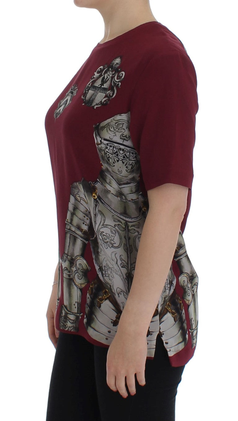 T-shirt in seta con stampa cavaliere rosso Dolce &amp; Gabbana