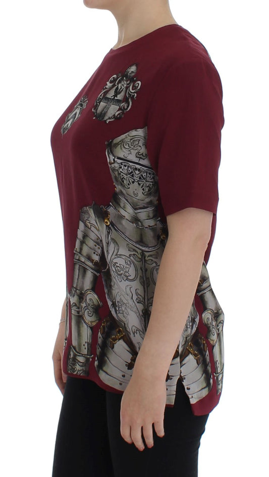 T-shirt in seta con stampa cavaliere rosso Dolce &amp; Gabbana