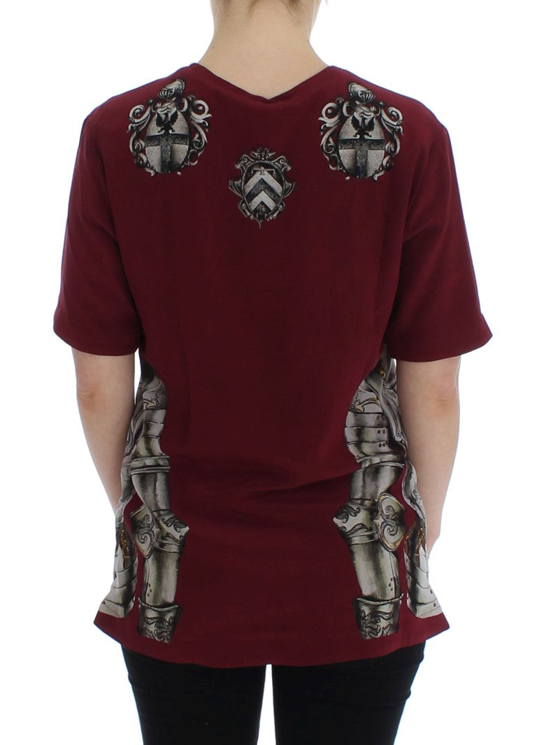 T-shirt in seta con stampa cavaliere rosso Dolce &amp; Gabbana
