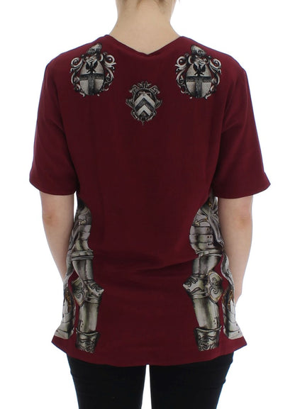 T-shirt in seta con stampa cavaliere rosso Dolce &amp; Gabbana