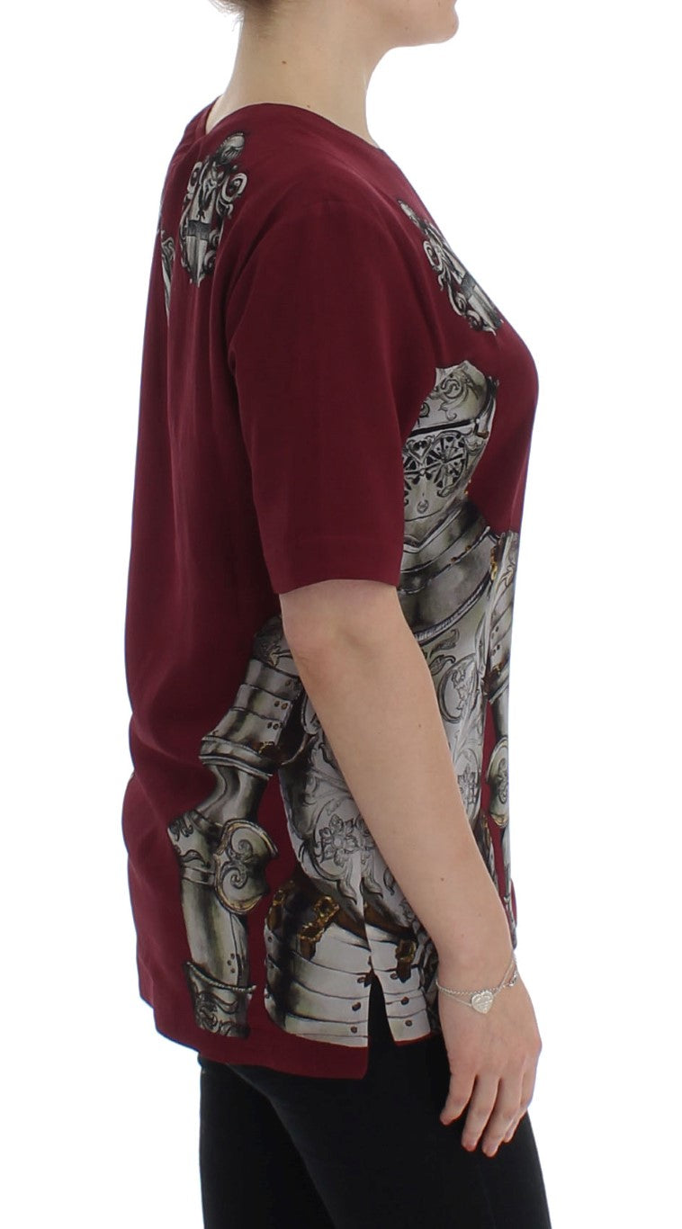 T-shirt in seta con stampa cavaliere rosso Dolce &amp; Gabbana