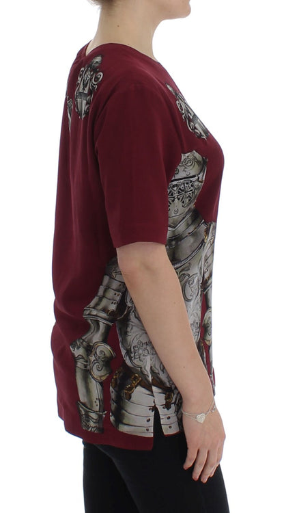 T-shirt in seta con stampa cavaliere rosso Dolce &amp; Gabbana