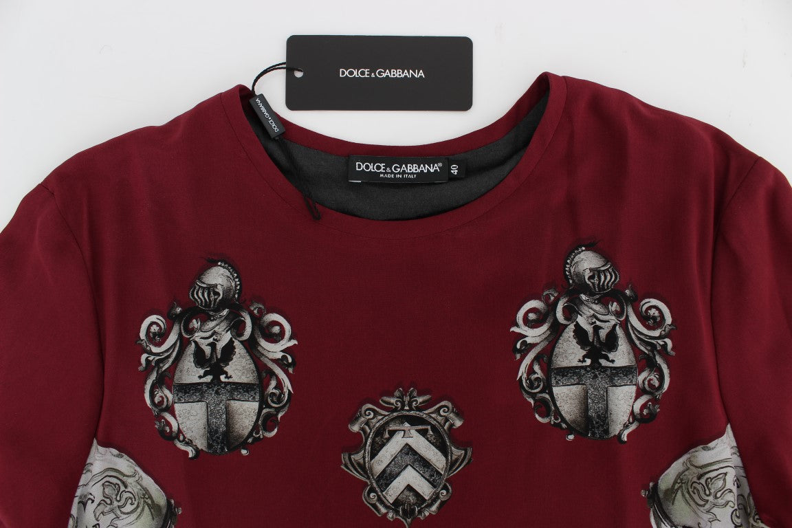 T-shirt in seta con stampa cavaliere rosso Dolce &amp; Gabbana