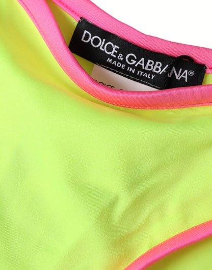 Dolce &amp; Gabbana Costume da bagno in nylon giallo e rosa con slip e bikini da spiaggia
