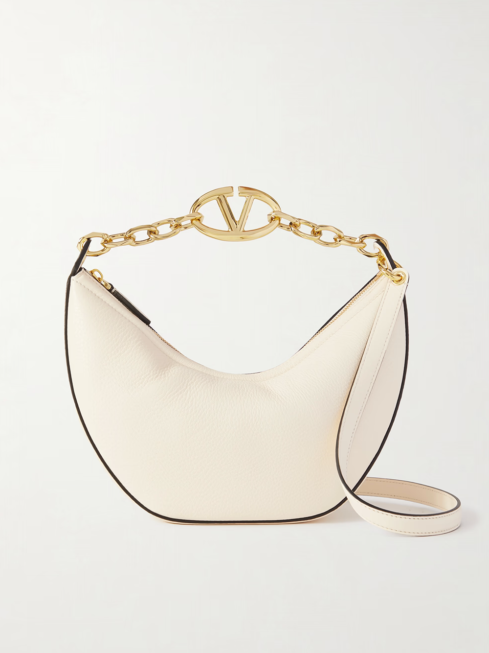 Borsa a tracolla piccola Hobo Vlogo Valentino Garavani in pelle avorio