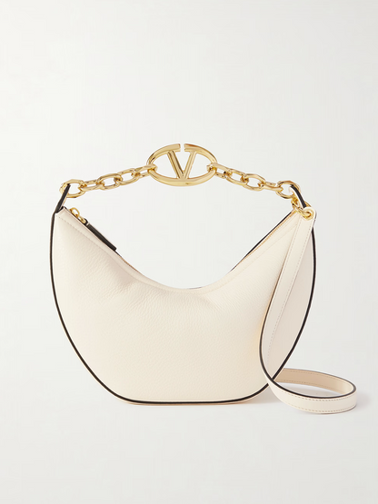 Borsa a tracolla piccola Hobo Vlogo Valentino Garavani in pelle avorio