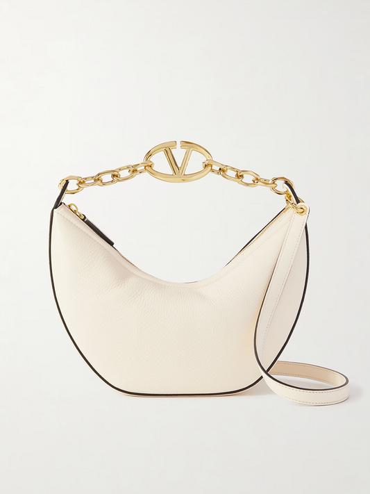 Borsa a tracolla piccola Hobo Vlogo Valentino Garavani in pelle avorio