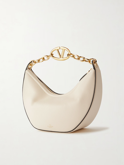 Borsa a tracolla piccola Hobo Vlogo Valentino Garavani in pelle avorio