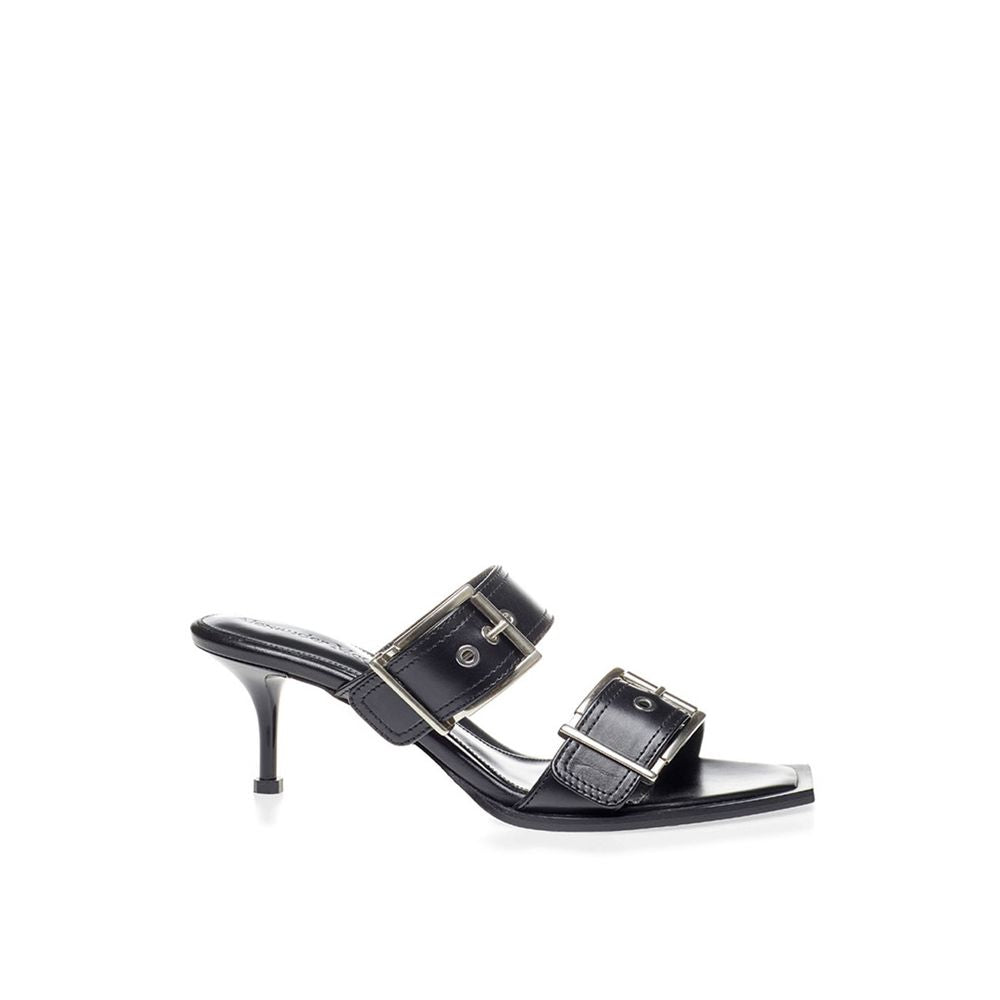 Sandali con tacco a spillo in pelle nera Alexander McQueen