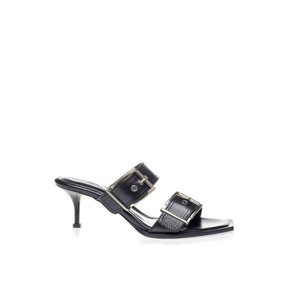 Sandali con tacco a spillo in pelle nera Alexander McQueen