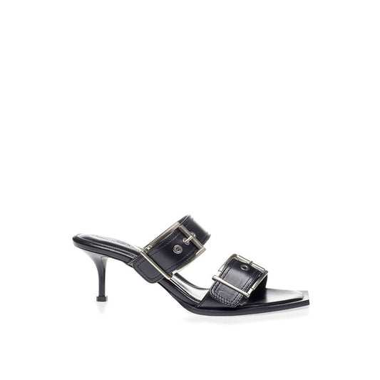 Sandali con tacco a spillo in pelle nera Alexander McQueen