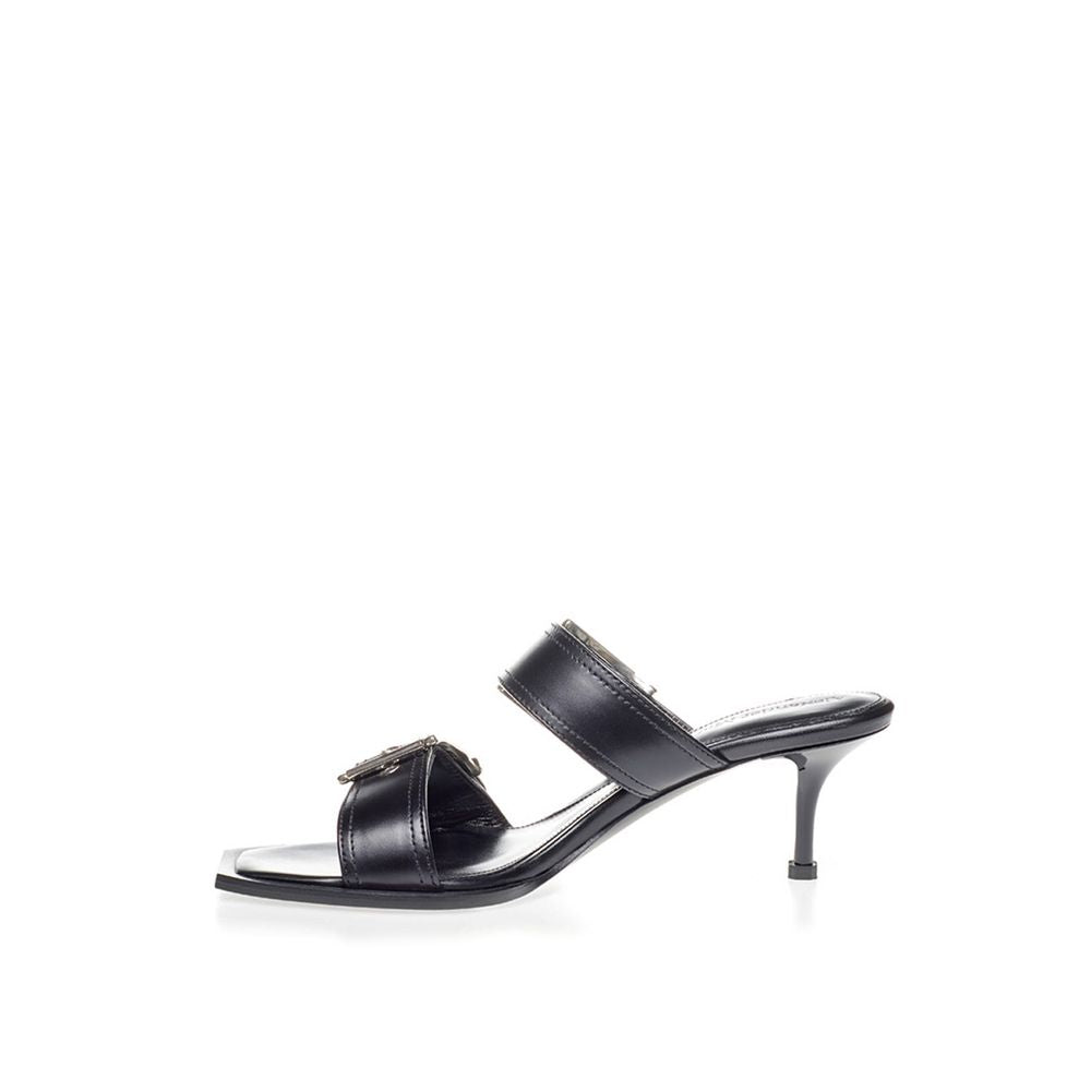 Sandali con tacco a spillo in pelle nera Alexander McQueen