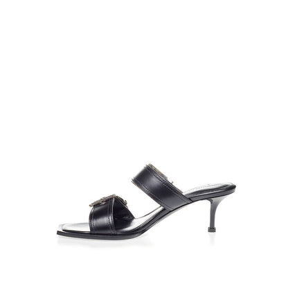 Sandali con tacco a spillo in pelle nera Alexander McQueen