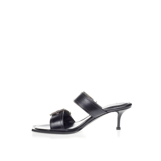 Sandali con tacco a spillo in pelle nera Alexander McQueen