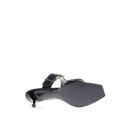 Sandali con tacco a spillo in pelle nera Alexander McQueen