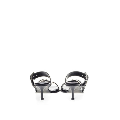 Sandali con tacco a spillo in pelle nera Alexander McQueen