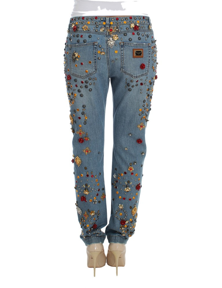 Jeans Dolce &amp; Gabbana con rose di cristallo e cuore decorato