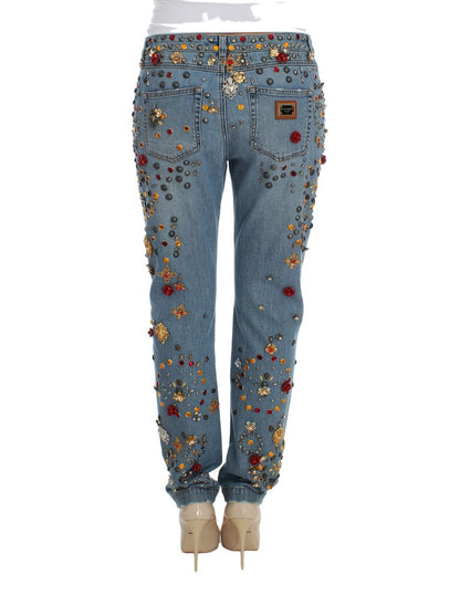 Jeans Dolce &amp; Gabbana con rose di cristallo e cuore decorato