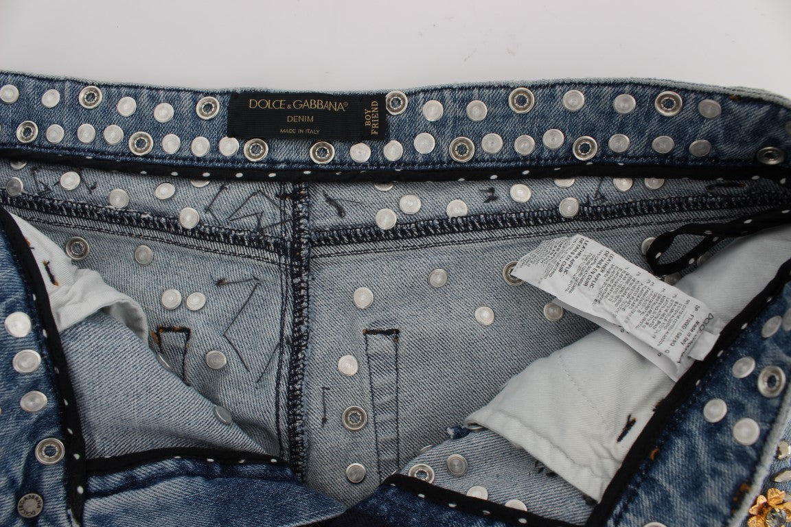 Jeans Dolce &amp; Gabbana con rose di cristallo e cuore decorato