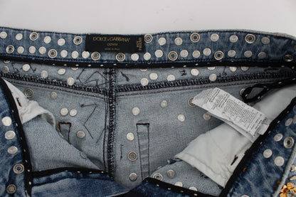 Jeans Dolce &amp; Gabbana con rose di cristallo e cuore decorato
