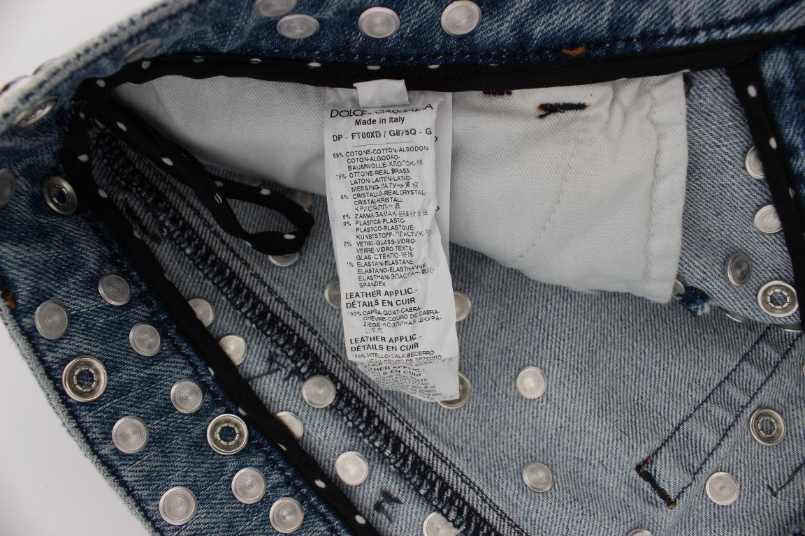Jeans Dolce &amp; Gabbana con rose di cristallo e cuore decorato