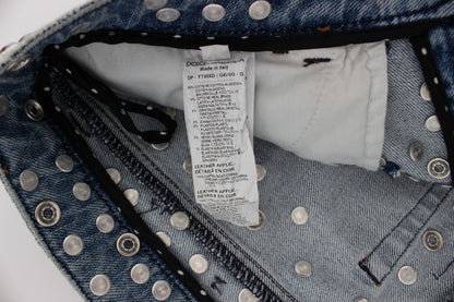 Jeans Dolce &amp; Gabbana con rose di cristallo e cuore decorato