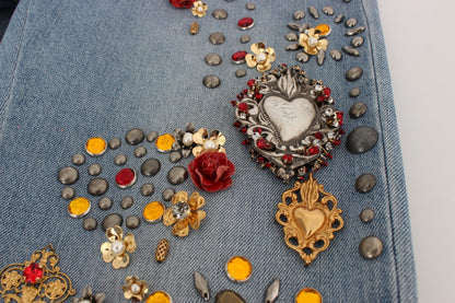 Jeans Dolce &amp; Gabbana con rose di cristallo e cuore decorato