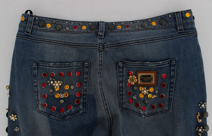 Jeans Dolce &amp; Gabbana con rose di cristallo e cuore decorato