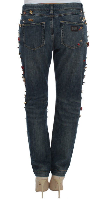 Jeans Dolce &amp; Gabbana con rose di cristallo e cuore decorato