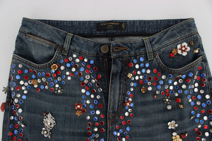 Jeans Dolce &amp; Gabbana con rose di cristallo e cuore decorato