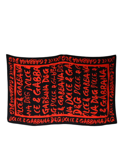 Asciugamano da spiaggia in cotone con stampa logo rosso e nero Dolce &amp; Gabbana