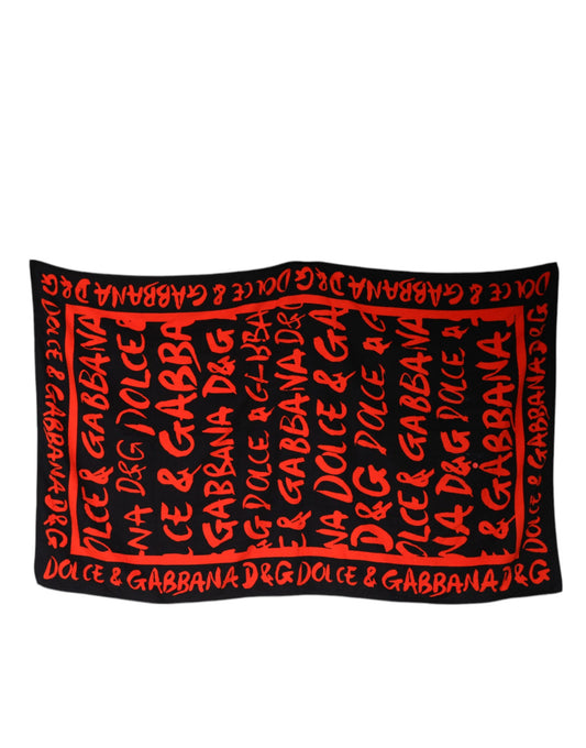 Asciugamano da spiaggia in cotone con stampa logo rosso e nero Dolce &amp; Gabbana