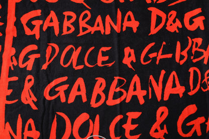 Asciugamano da spiaggia in cotone con stampa logo rosso e nero Dolce &amp; Gabbana