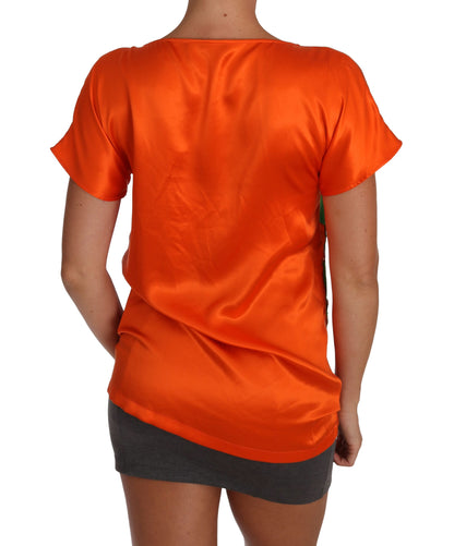 Dolce &amp; Gabbana T-shirt in seta arancione e limone con cristalli