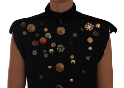 Dolce &amp; Gabbana Giacca militare con gilet floreale nero decorato
