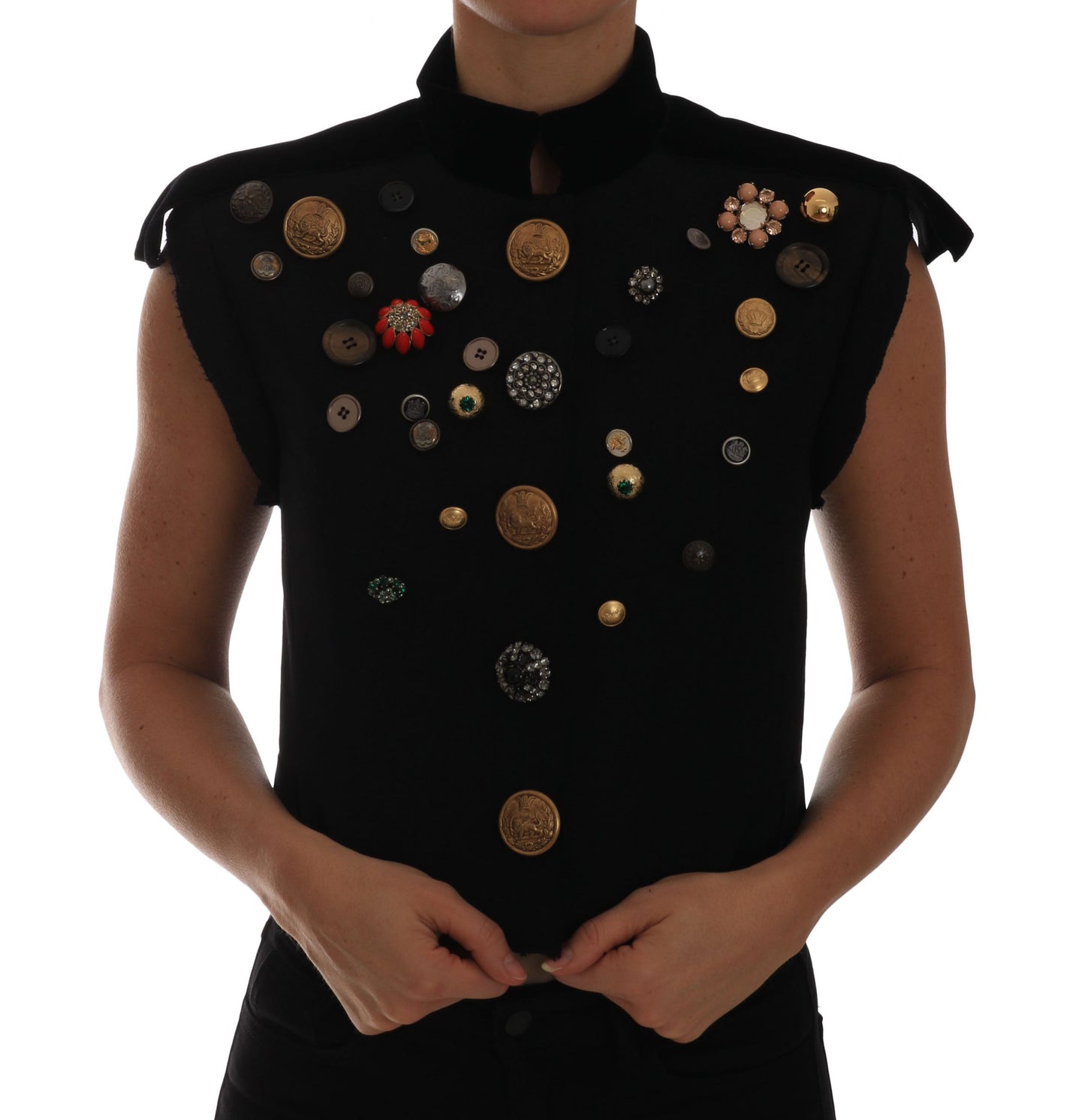 Dolce &amp; Gabbana Giacca militare con gilet floreale nero decorato