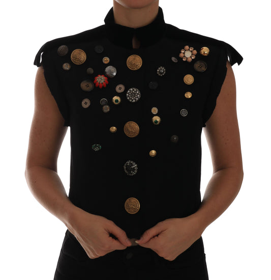 Dolce &amp; Gabbana Giacca militare con gilet floreale nero decorato