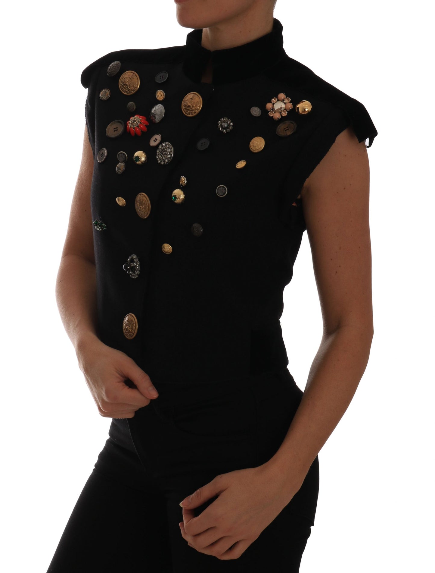 Dolce &amp; Gabbana Giacca militare con gilet floreale nero decorato
