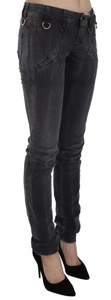 Jeans skinny in denim John Galliano grigio lavato a vita bassa con cerniera laterale