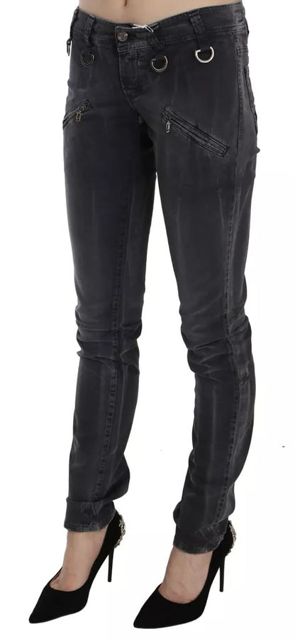 Jeans skinny in denim John Galliano grigio lavato a vita bassa con cerniera laterale