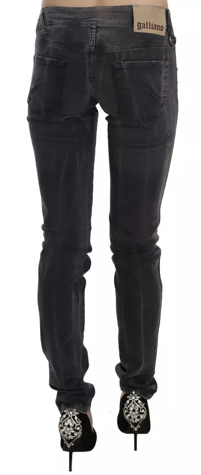 Jeans skinny in denim John Galliano grigio lavato a vita bassa con cerniera laterale