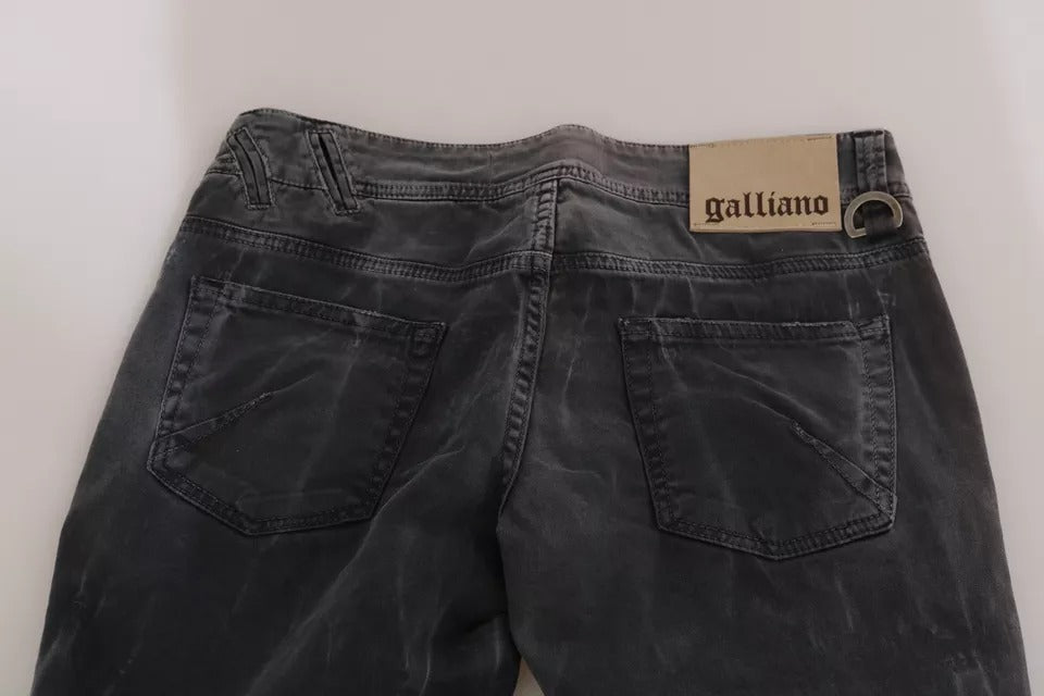 Jeans skinny in denim John Galliano grigio lavato a vita bassa con cerniera laterale
