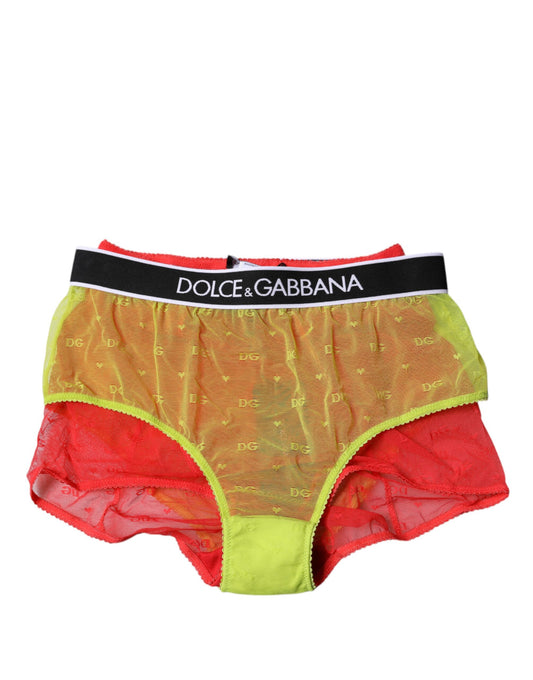 Dolce &amp; Gabbana - Mutandine in tulle rosso e giallo a vita media