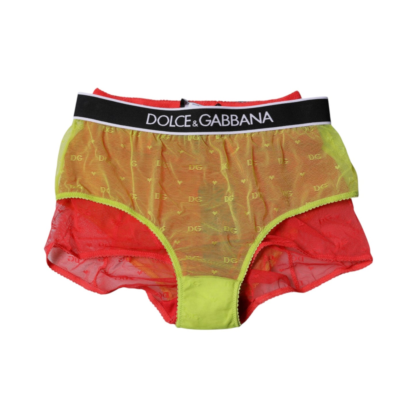 Dolce &amp; Gabbana - Mutandine in tulle rosso e giallo a vita media