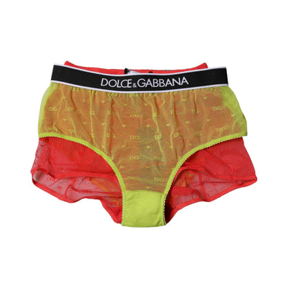 Dolce &amp; Gabbana - Mutandine in tulle rosso e giallo a vita media