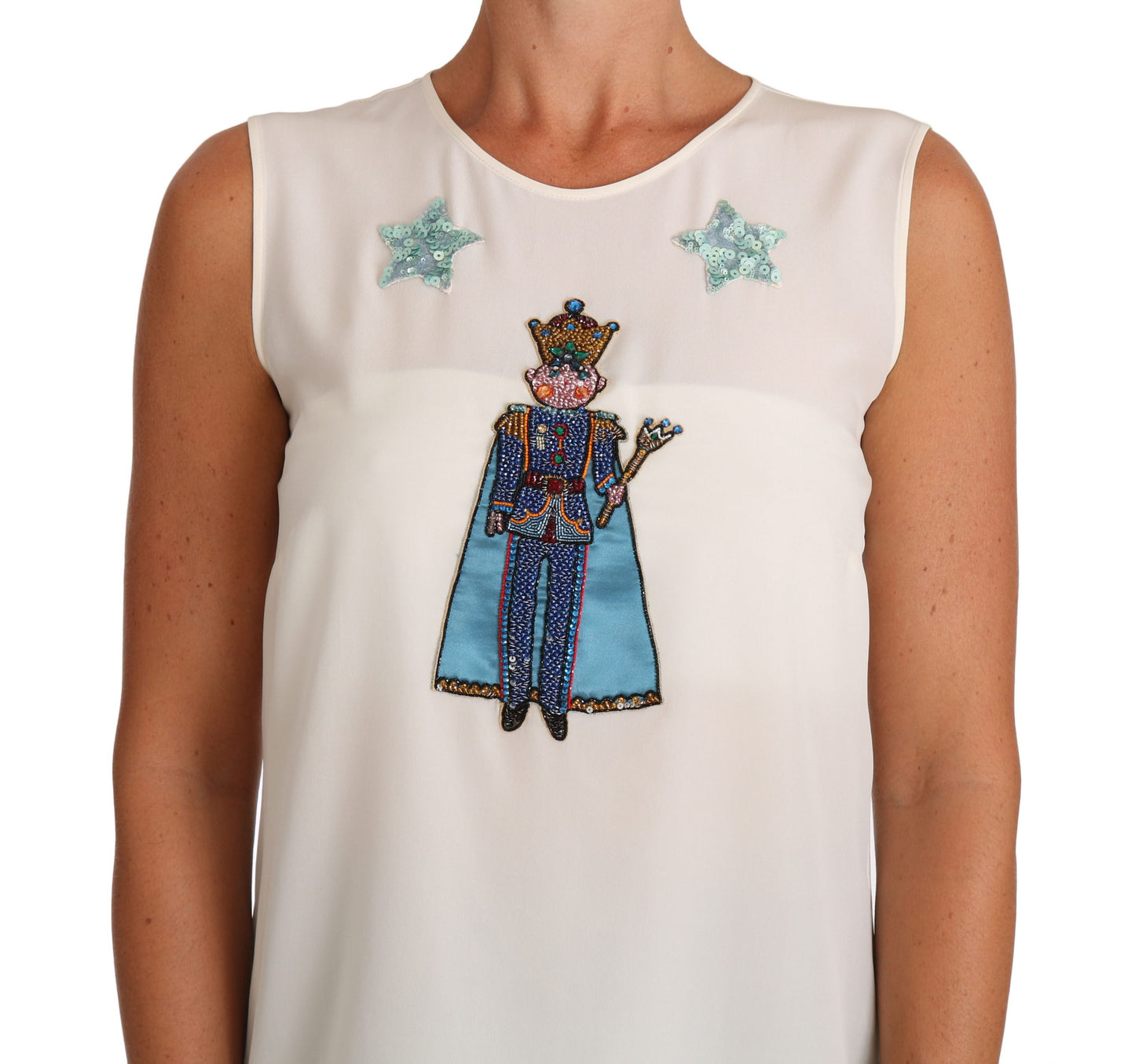 T-shirt Dolce &amp; Gabbana in seta bianca con paillettes e cristalli