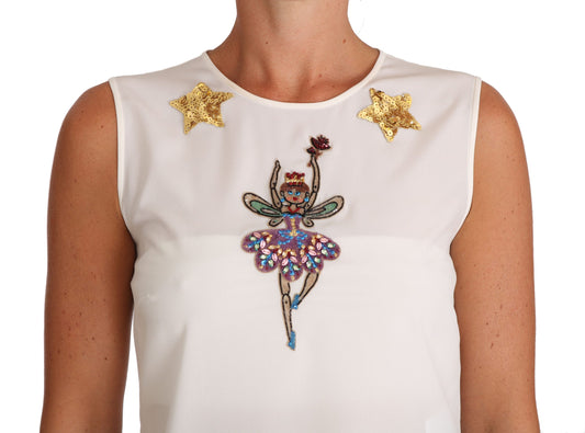 Dolce &amp; Gabbana Top da fata in seta bianca con paillettes di cristallo